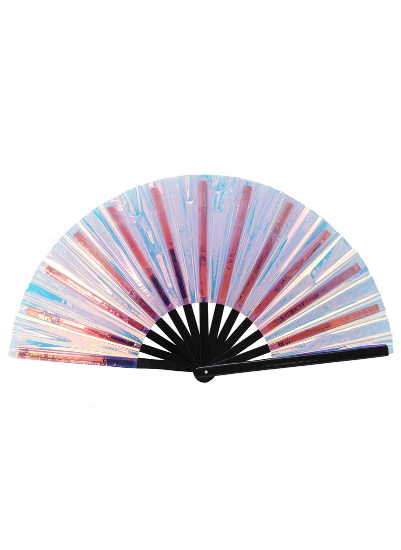 Gionforsy Gionforsy 1pcs Rave Folding Fan Foldable Hand Fans for Women Bamboo Large Holding Hand Fan with Bright Color Fabric Folding Fan for Festival1PCStyle4 LightBlue 