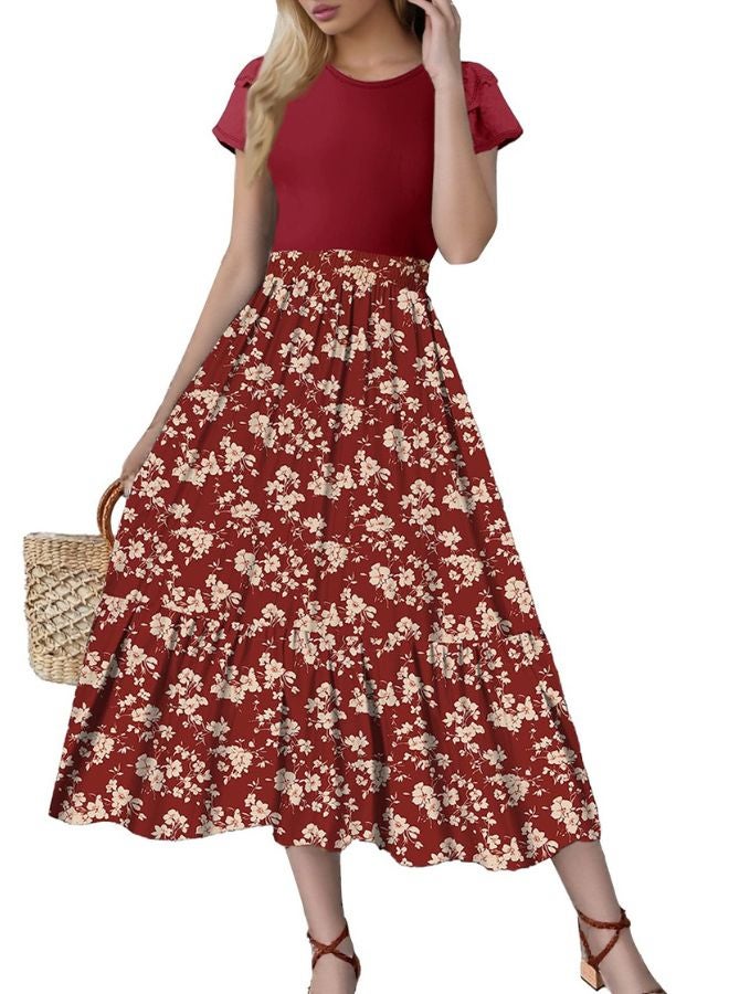 Tepveisoy Women's floral print high waist fashionable stitching elegant temperament dress  - Image 3