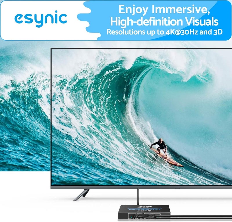 eSynic Professional HDMI Splitter 1 in 4 Out 4K@30HZ 4 Way HDMI Adapter 4k HDCP 1.4 Hdcp Bypass Splitter Plug&Play for Fire Stick PS4 Blu-ray Player etc[No Extend Mode][No Switcher][No CEC] - Image 4