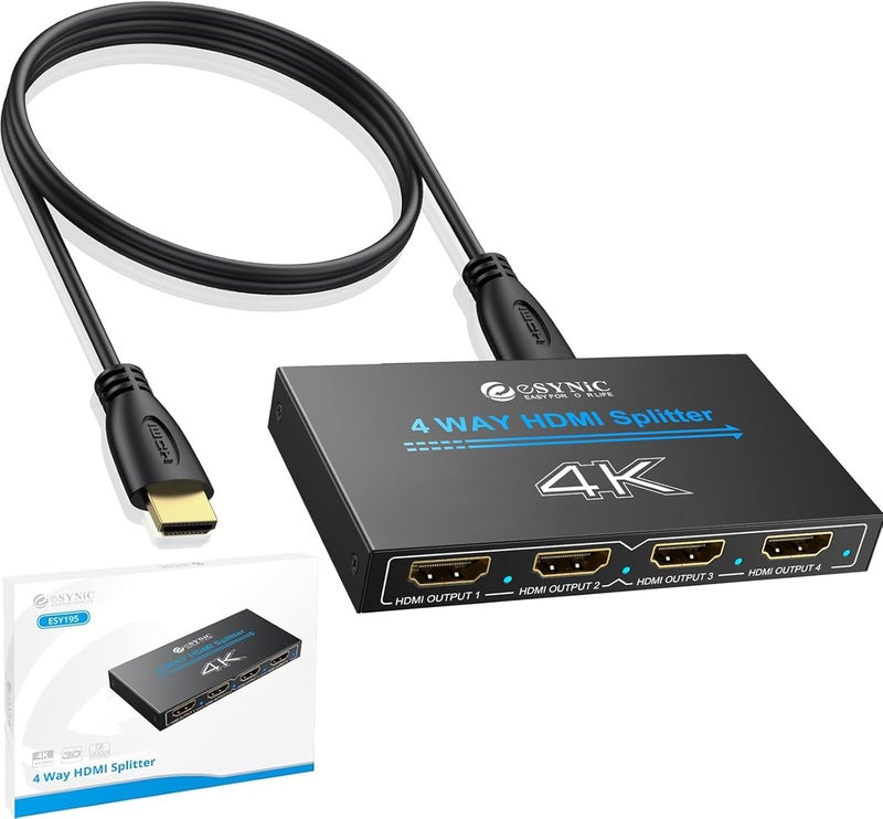 eSynic Professional HDMI Splitter 1 in 4 Out 4K@30HZ 4 Way HDMI Adapter 4k HDCP 1.4 Hdcp Bypass Splitter Plug&Play for Fire Stick PS4 Blu-ray Player etc[No Extend Mode][No Switcher][No CEC] - Image 1