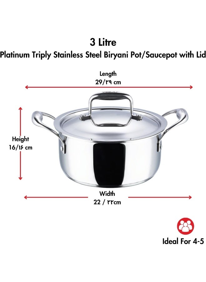 VINOD وعاء صلصة من الفولاذ المقاوم للصدأ ثلاثي الطبقات من فينود بلاتينيوم مع غطاء - 20 سم، 3 ل (مناسب للطهي بالحث) - Image 3