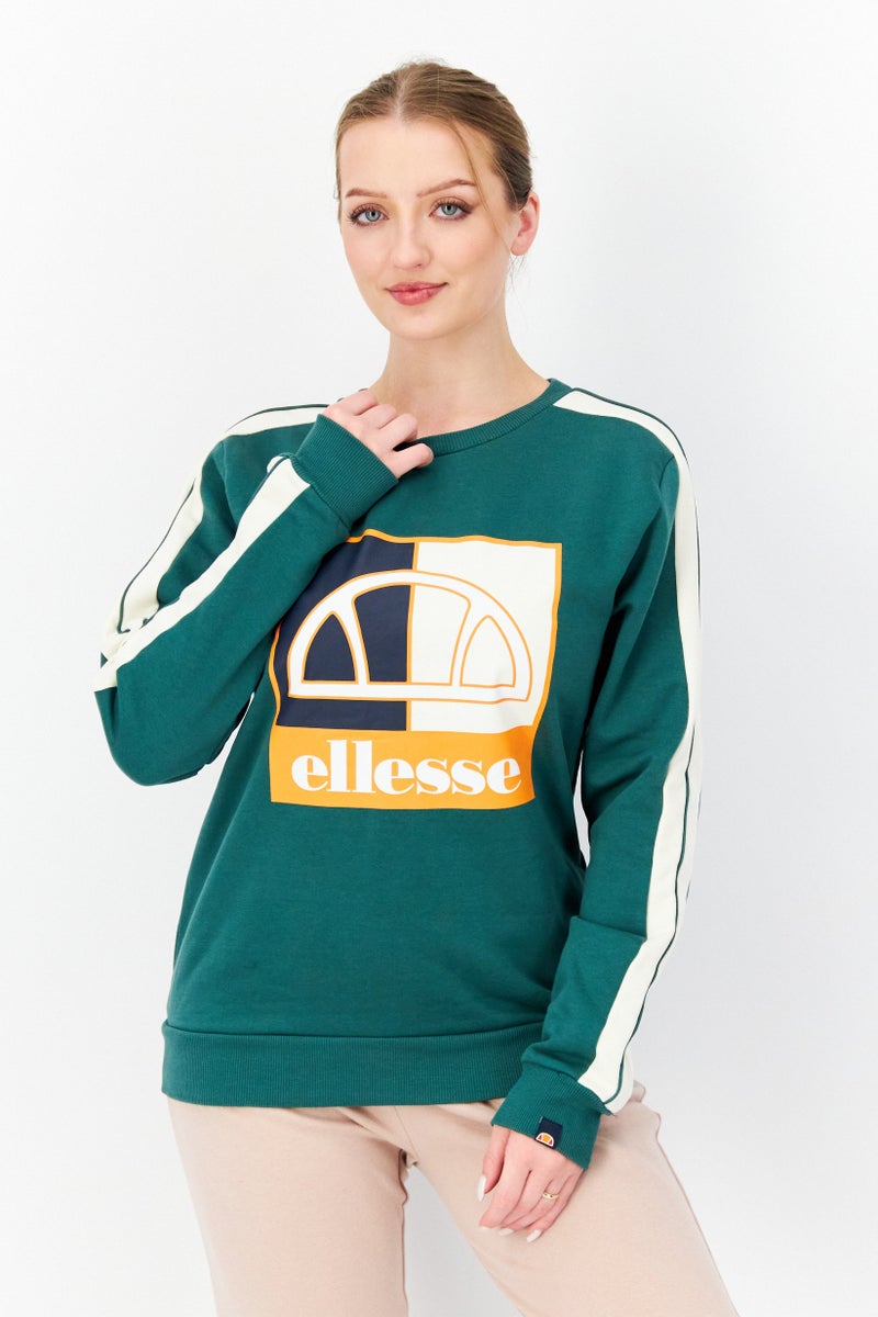 Ellesse سويت شيرت نسائي بأكمام طويلة وياقة دائرية، شعار العلامة التجارية، مجموعة خضراء - Image 1