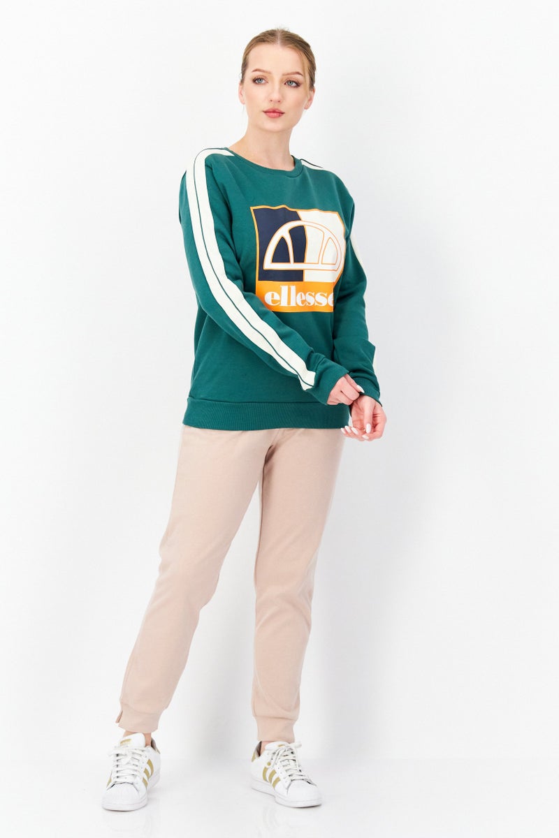 Ellesse سويت شيرت نسائي بأكمام طويلة وياقة دائرية، شعار العلامة التجارية، مجموعة خضراء - Image 3