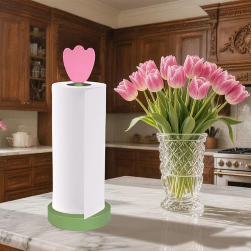 DBlosp Modern Wooden Paper Towel Holder Stand - Beautiful Flower Design with Anti-Skid Base, Easy No-Tool Assembly for Kitchen Countertop, Bathroom, Office - Natural Home Decor - Image 2