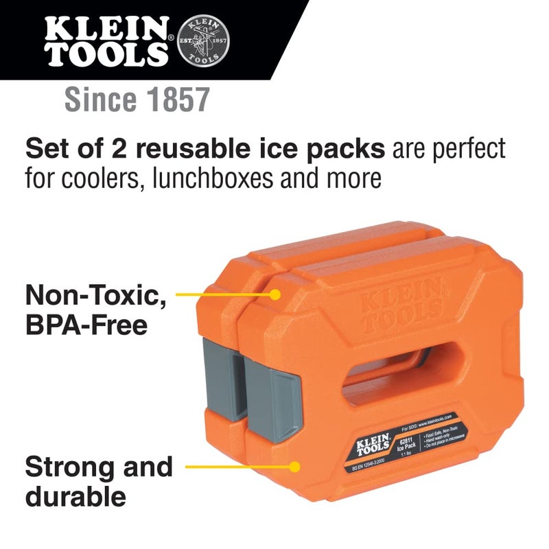 Klein Tools 62811 Reusable Ice Packs for Cooler Bags and Lunch Boxes, Interlocking Design, Heavy Duty for Daily Use, Quick Freeze, 2-Pack - Image 2
