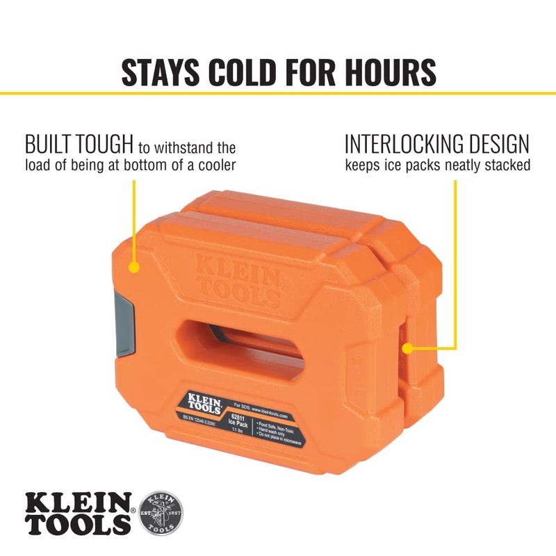 Klein Tools 62811 Reusable Ice Packs for Cooler Bags and Lunch Boxes, Interlocking Design, Heavy Duty for Daily Use, Quick Freeze, 2-Pack - Image 3
