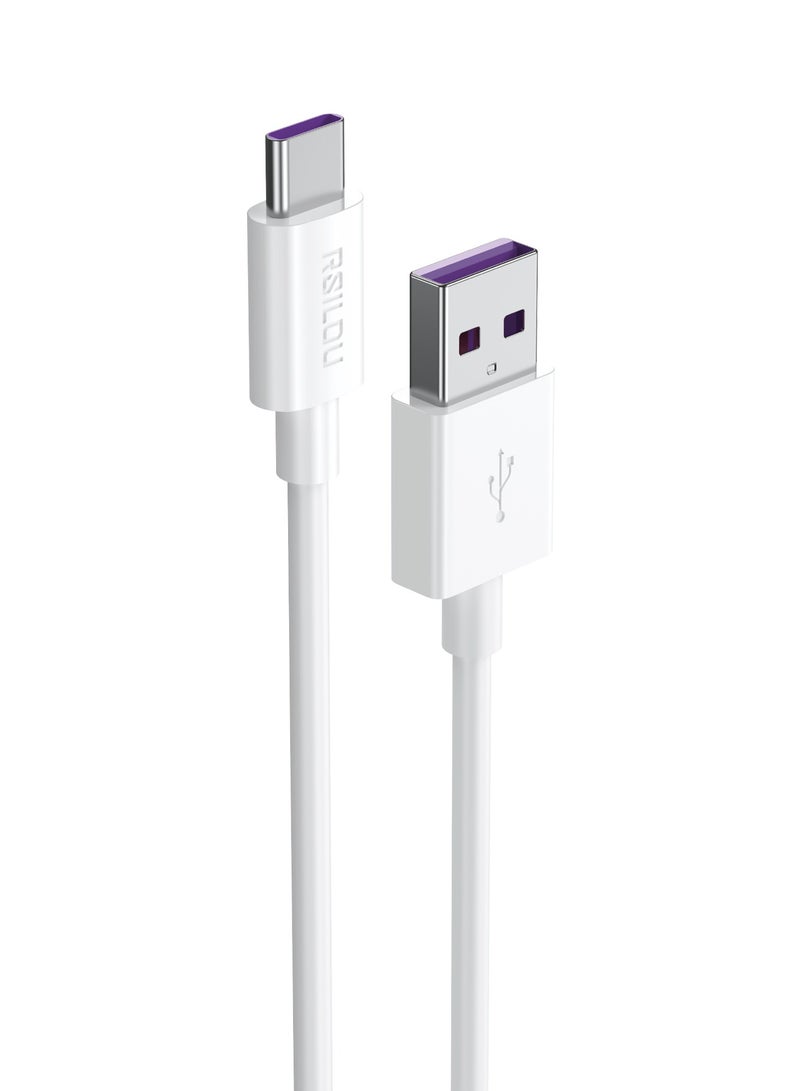 rsilou R2009-001 USB-C to USB-A Cable, 120W, High Durability and flexible, Fast charging and data cable, 1M, 3A,  Transmission Copper 163 Wires , Tangle and Entanglement free white - Image 1