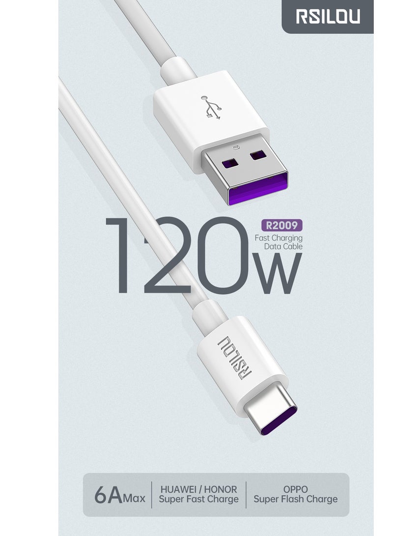 rsilou R2009-001 USB-C to USB-A Cable, 120W, High Durability and flexible, Fast charging and data cable, 1M, 3A,  Transmission Copper 163 Wires , Tangle and Entanglement free white - Image 4