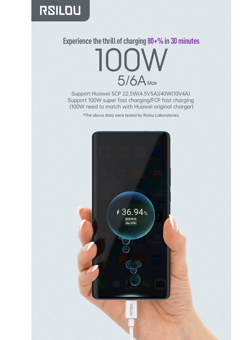 rsilou R2009-001 USB-C to USB-A Cable, 120W, High Durability and flexible, Fast charging and data cable, 1M, 3A,  Transmission Copper 163 Wires , Tangle and Entanglement free white - Image 5