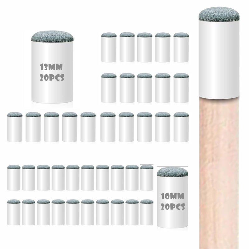 QEEGO 40pcs Slip On Pool Cue Tipsï¼ŒPremium Replacement Pool Cue Tips ï¼Œ2 Sizes Pool Stick Tips No Glue or Tool Required Billiard Cue Tips Replacement 10mm, 13mm Billiard Stick Tips for Snooker and Pool Cues - Image 1