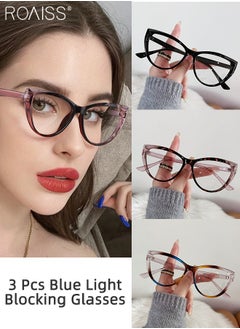 roaiss 3Pcs Women's Blue Light Blocking Glasses Blue Light Filter Computer Reading Gaming TV Phones Cat Eye Eyeglasses Fashion Anti Eyestrain Headache Eyewear 54mm  - Image 1