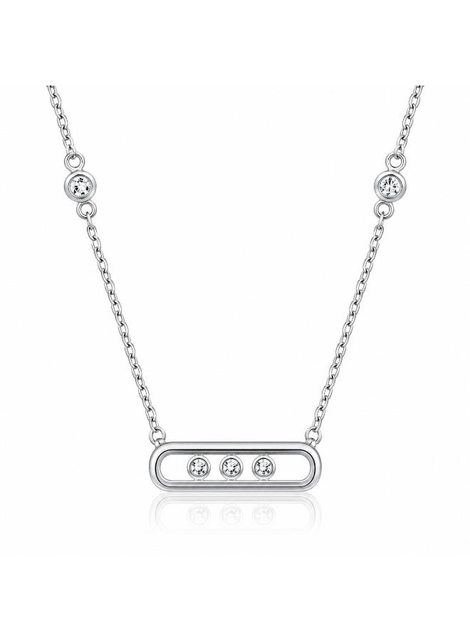 FINE SILVER Premium 925 Sterling Silver Three-Stone Fixed Bar Necklace - Minimalist Luxury Station Necklace with Sparkling CZ - Elegant Gift for Women - Image 1