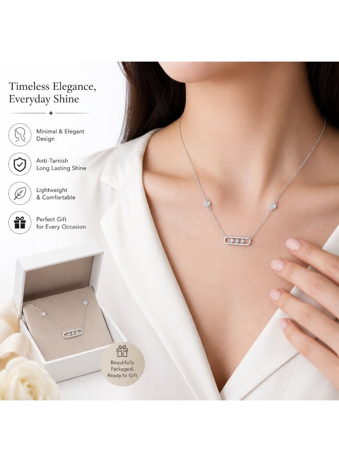 FINE SILVER Premium 925 Sterling Silver Three-Stone Fixed Bar Necklace - Minimalist Luxury Station Necklace with Sparkling CZ - Elegant Gift for Women - Image 2