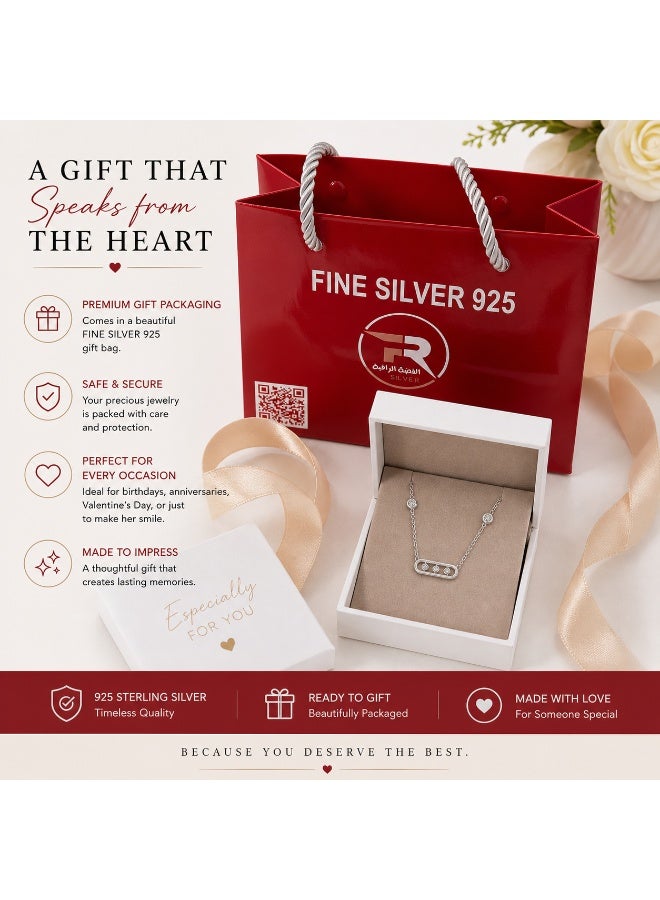 FINE SILVER Premium 925 Sterling Silver Three-Stone Fixed Bar Necklace - Minimalist Luxury Station Necklace with Sparkling CZ - Elegant Gift for Women - Image 3