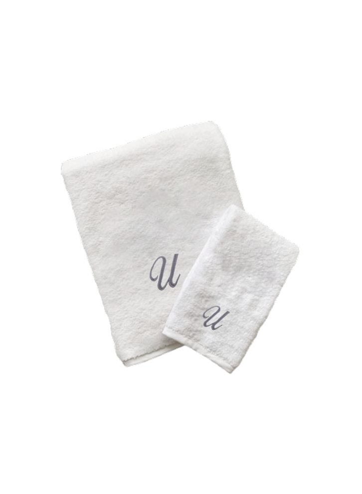 BYFT Embroidered For You (White) Luxury Monogrammed Towels (Set of 1 Hand & 1 Bath Towel 50x80,70x140 Cm) 100% Cotton, Quick dry Bath Linen -600 Gsm (Silver Letter U) - Image 2