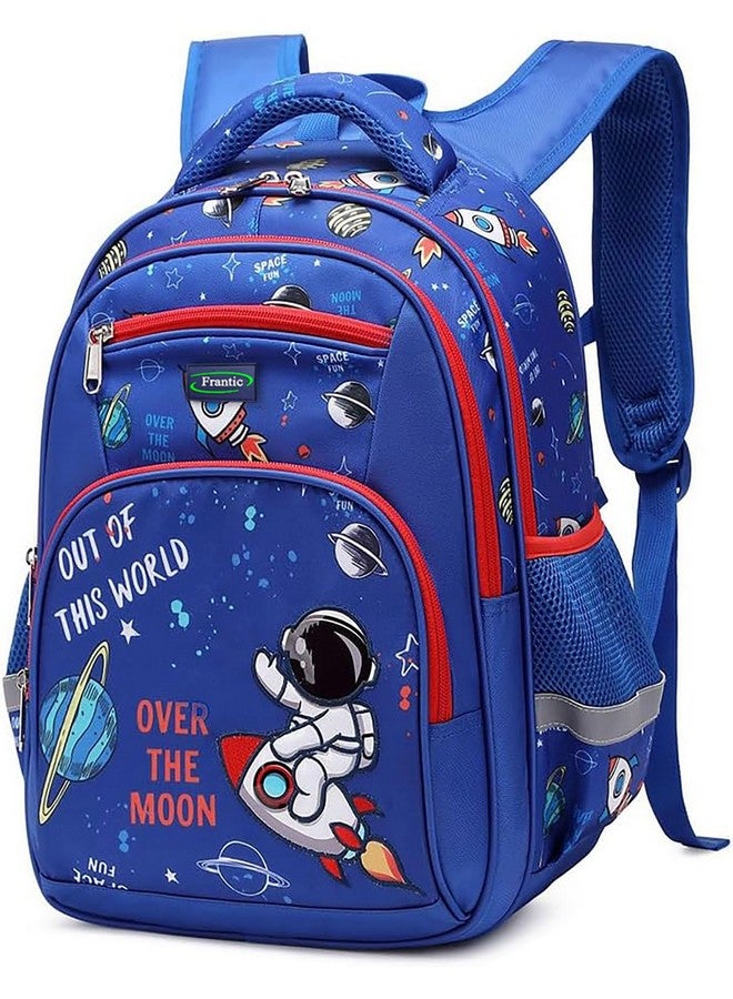 Frantic Polyester Waterproof 26 L School Backpack School Bag Daypack Picnic Bag For School Going Boys & Girls(4Zipper_Blue_Moon_Print) - Image 1