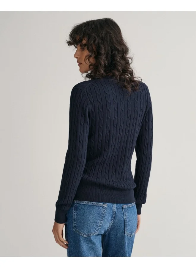 GANT Gant Stretch Cotton Cable Knit V-Neck Sweater