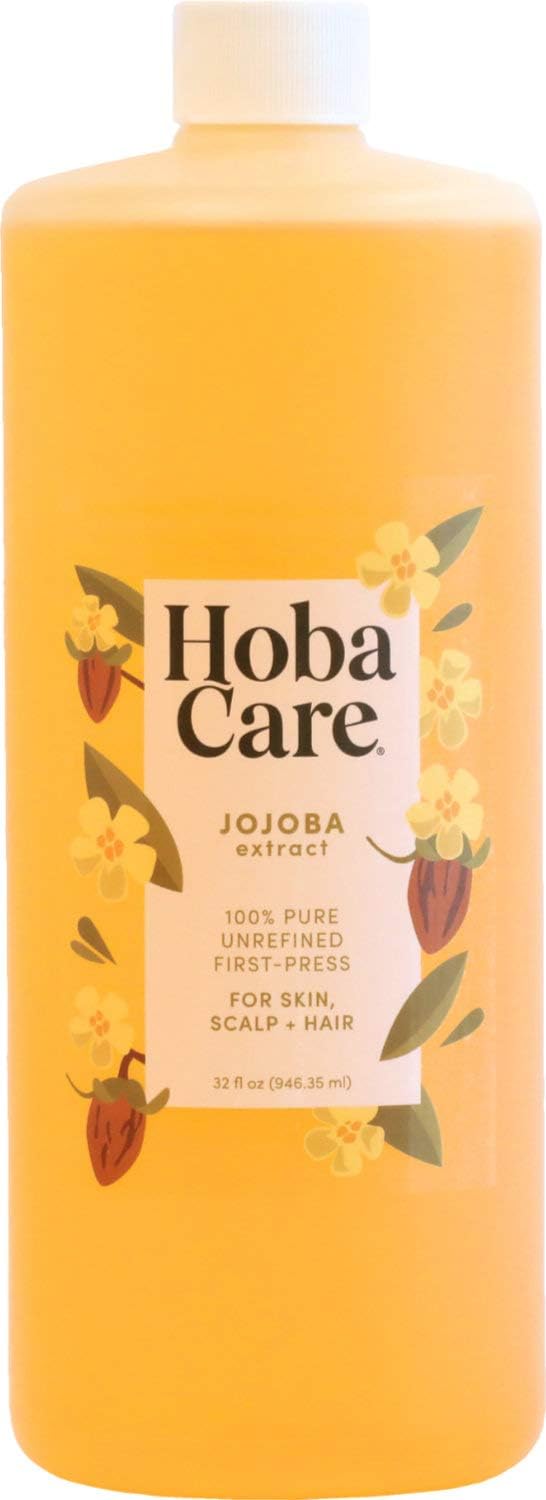 HobaCare Jojoba Oil  100 Pure Unrefined Jojoba Oil for Skin  Nails  Moisturizing Body Oil  Face Moisturizer for Dry Skin  Natural Jojoba Oil for Hair  Beard Care 32 fl oz