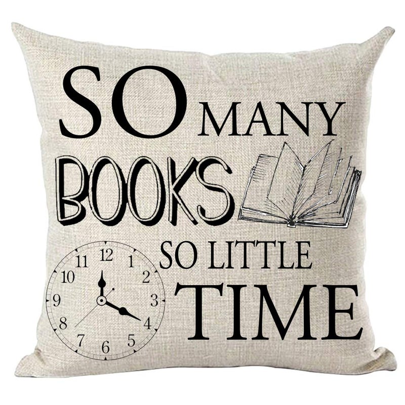 Ramirar Black Word Art Quote So Many Books So Little Time Clock Book Club Library Reading Room Decorative Throw Pillow Cover Case Home Living Room Bed Sofa Car Cotton Linen Square 18 x 18 Inches
