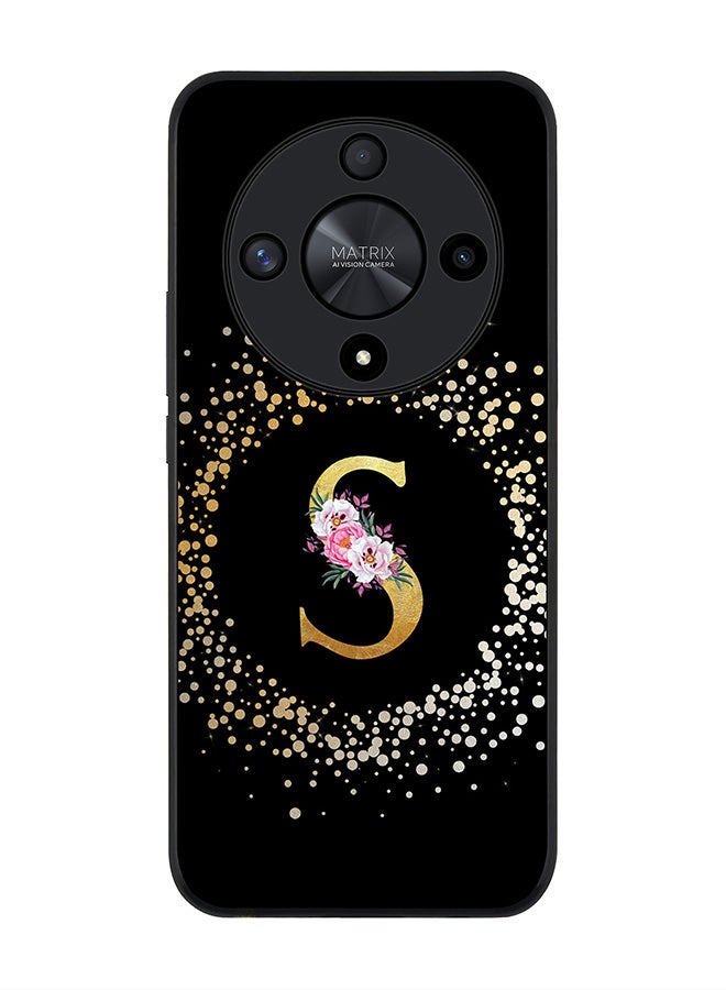 Stylizedd Rugged Black edge case for Honor X9b, Slim fit Thin Cover- Custom Monogram Initial Letter Floral Pattern Alphabet- S (Black) - Image 1