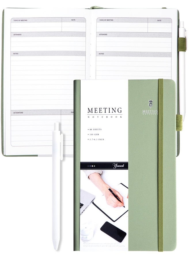 Yoment Meeting Notebook for Work with Action Items Hardcover Leather 5.5X 8.5 Office Project Planner for Women Men Meeting Notes Notebooks for Work, Green - Image 1