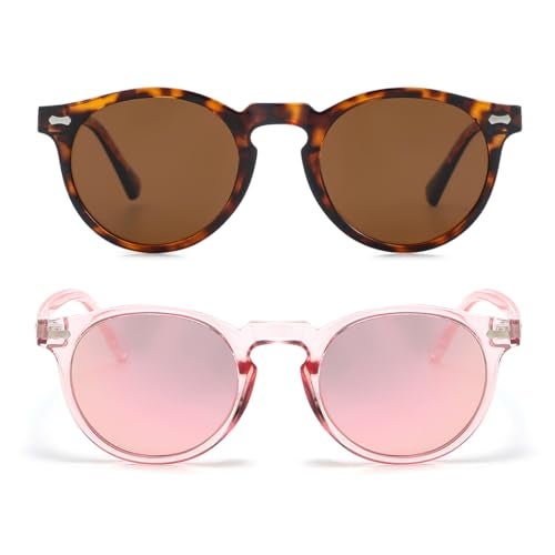Gleyemor Kids Polarized Cute Round Sunglasses for Kids Girls Boys Age 38 TortoiseBrownPinkPink Mirror - Image 3
