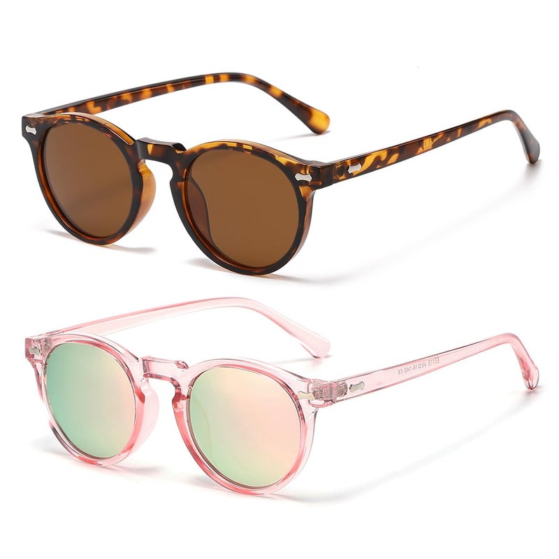 Gleyemor Kids Polarized Cute Round Sunglasses for Kids Girls Boys Age 38 TortoiseBrownPinkPink Mirror - Image 2