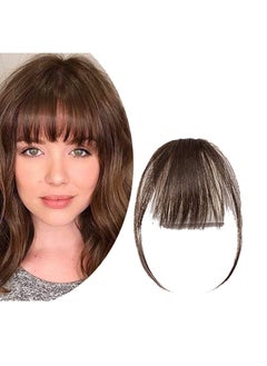 Clip in Air Bangs Remy Human Hair Extensions One Piece Front Neat Fringe Hand Tied Straight Flat on Hairpiece for Women Black