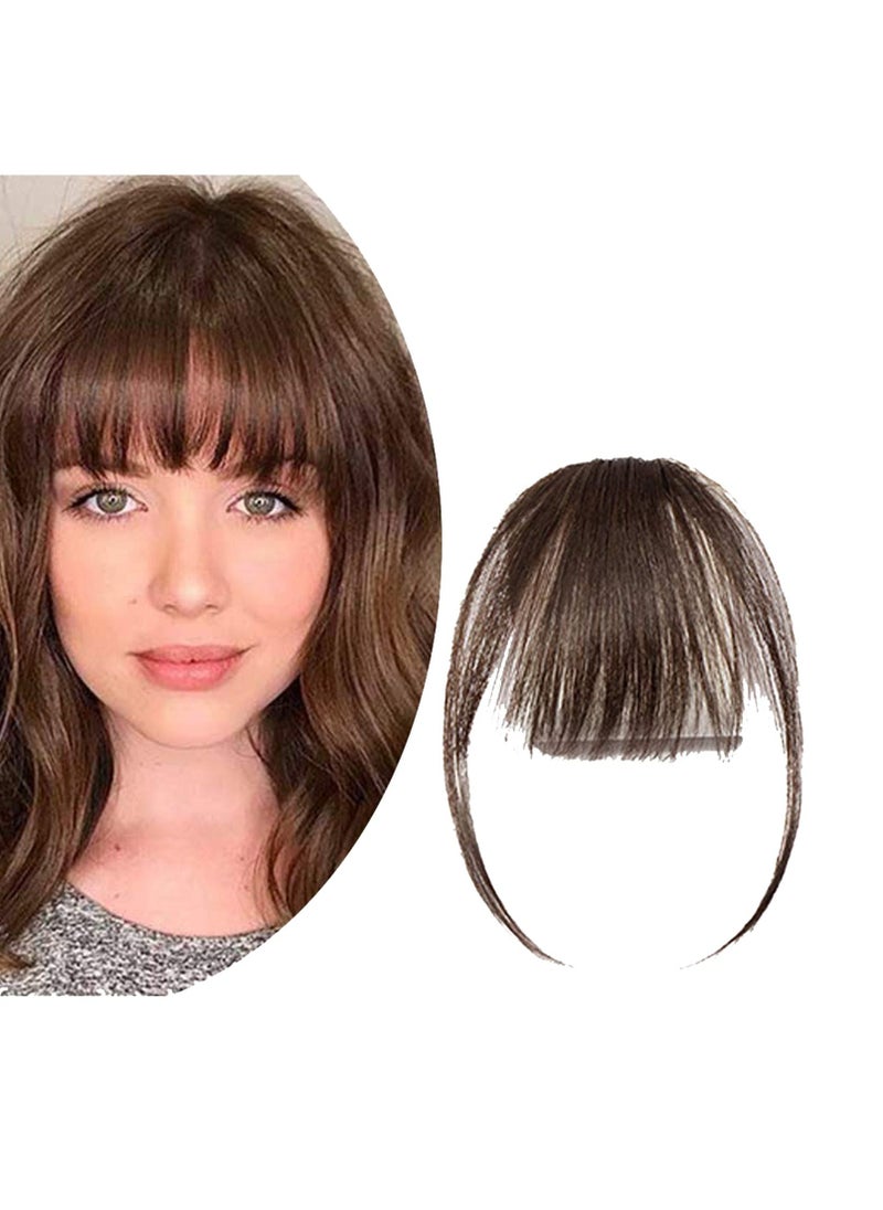 Y&D - Clip in Air Bangs Remy Human Hair Extensions One Piece Front Neat Fringe Hand Tied Straight Flat on Hairpiece for Women Black - Image 1