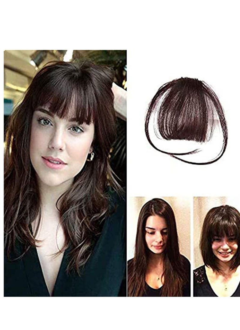 Y&D - Clip in Air Bangs Remy Human Hair Extensions One Piece Front Neat Fringe Hand Tied Straight Flat on Hairpiece for Women Black - Image 1