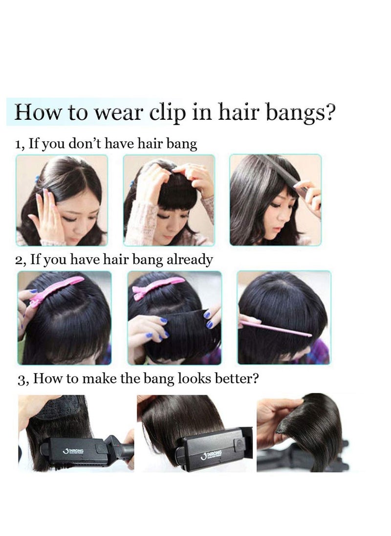 Y&D - Clip in Air Bangs Remy Human Hair Extensions One Piece Front Neat Fringe Hand Tied Straight Flat on Hairpiece for Women Black - Image 1