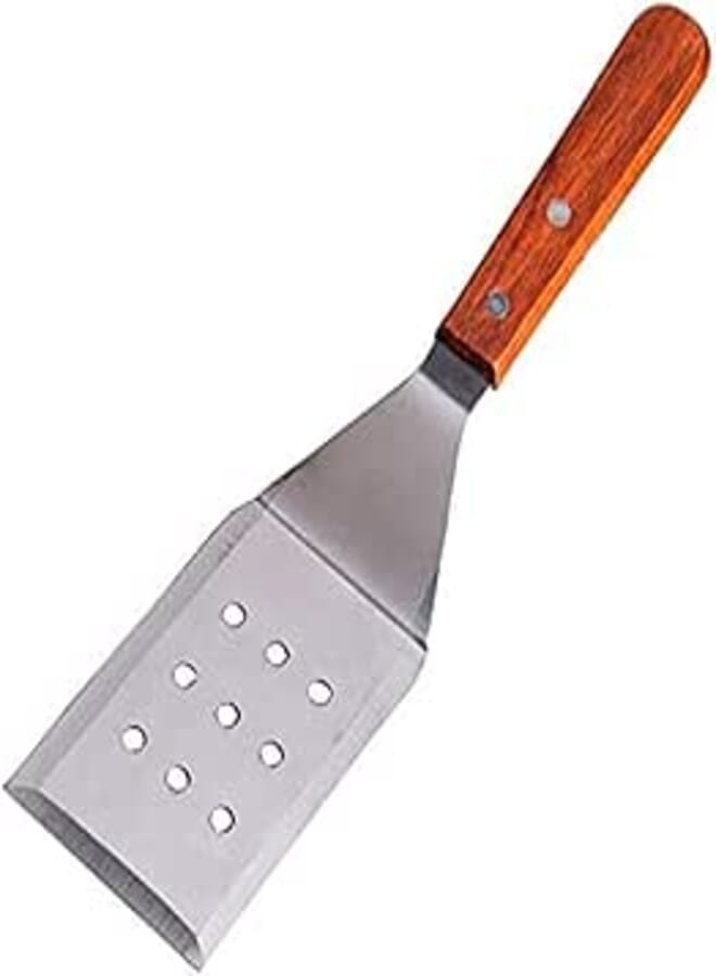 BBQ Grill Spatula Perforated Turner Kitchen cooking Utensil Wooden Handle Cutting Edge Set of 1