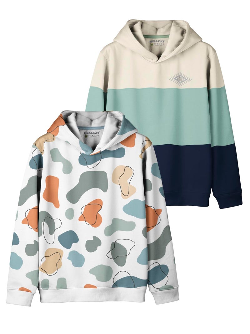 HELLCAT Trendy Printed Cotton Blend Hoodie Sweatshirt for Boys - Pack of 2_White1/Sea Green_5-6 Years - Image 1
