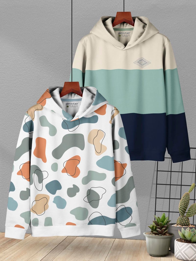 HELLCAT Trendy Printed Cotton Blend Hoodie Sweatshirt for Boys - Pack of 2_White1/Sea Green_5-6 Years - Image 2