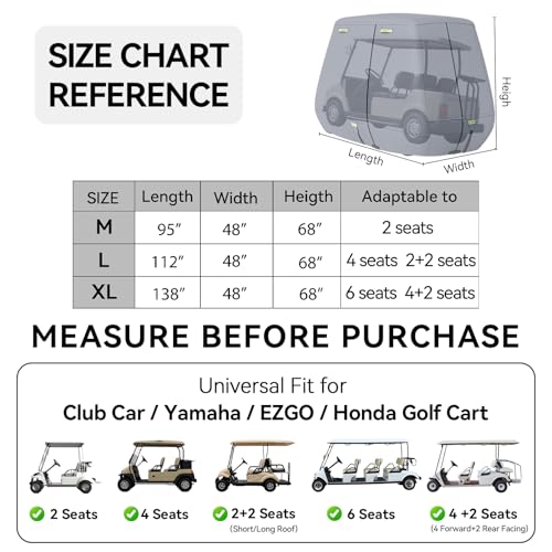 Nukugula 800D Waterproof Golf Cart Cover 246 Passenger Heavy Duty SolutionDyed Polyester UPF 50 Universal Fits for EZ GO Yamaha Club Car - Image 3