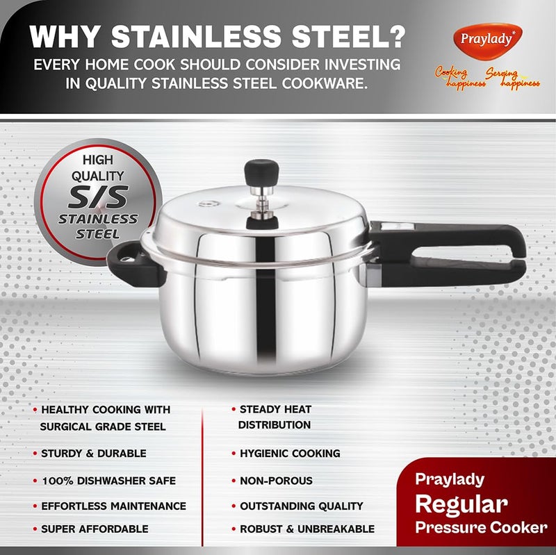 Praylady Stainless Steel Pressure Cooker With Outer Lid Induction Compatible Pressure Cooker Cooker Capacity 5 Litre Silver - Image 4