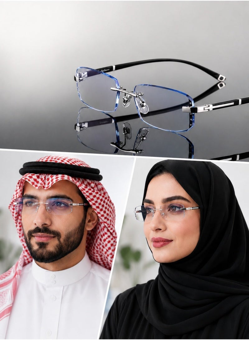 نظارات زرقاء تحجب الضوء للرجال والنساء، وحماية الكمبيوتر والهاتف والمكتب، نظارات خفيفة الوزن بدون إطار - Image 1