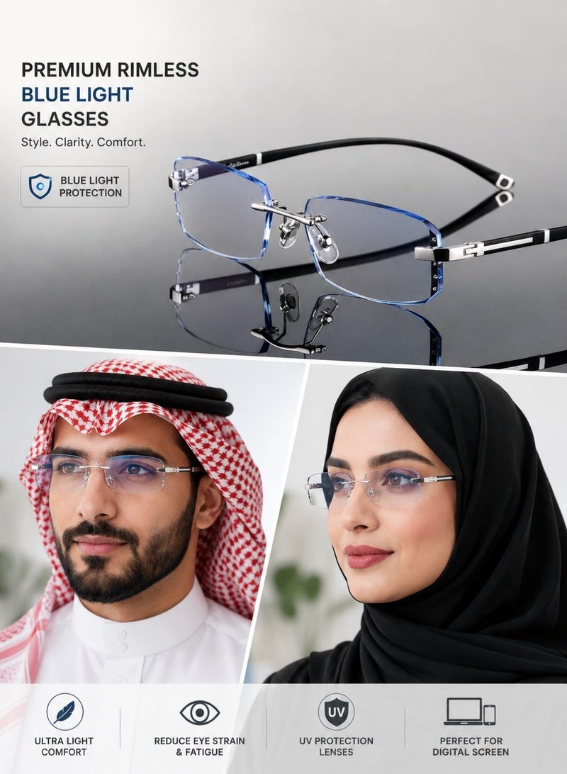 نظارات زرقاء تحجب الضوء للرجال والنساء، وحماية الكمبيوتر والهاتف والمكتب، نظارات خفيفة الوزن بدون إطار - Image 3