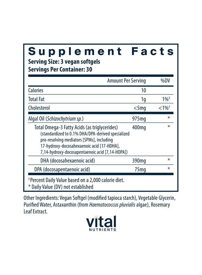 Vital Nutrients Vital Nutrients Ultra Pure® Vegan Omega SPM+ | Vegan Specialized Pro-Resolving Mediators (SPM) Omega-3 Supplement | Minor Joint Discomfort Relief* | Gluten, Dairy, Soy Free, Non-GMO | 90 Mini Softgels  - Image 2