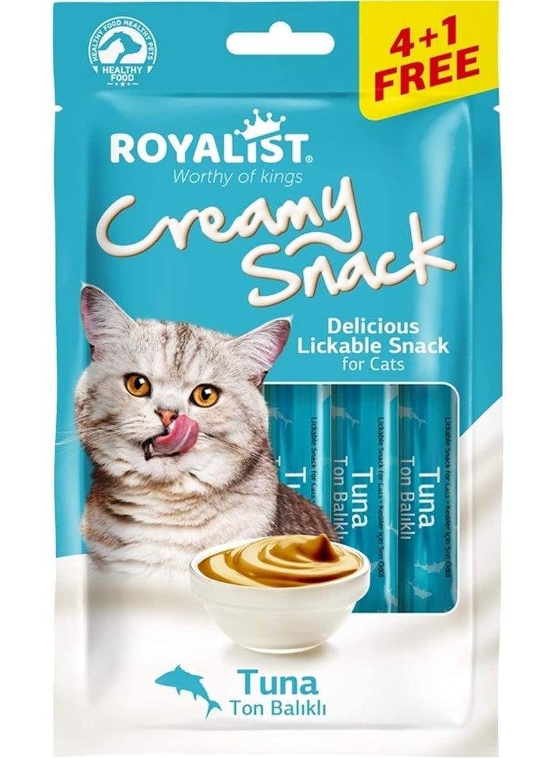وجبة روياليست الكريمية بنكهة التونة للقطط، 4+1 مجاناً، وجبة لذيذة قابلة لللعق مع التونة الحقيقية