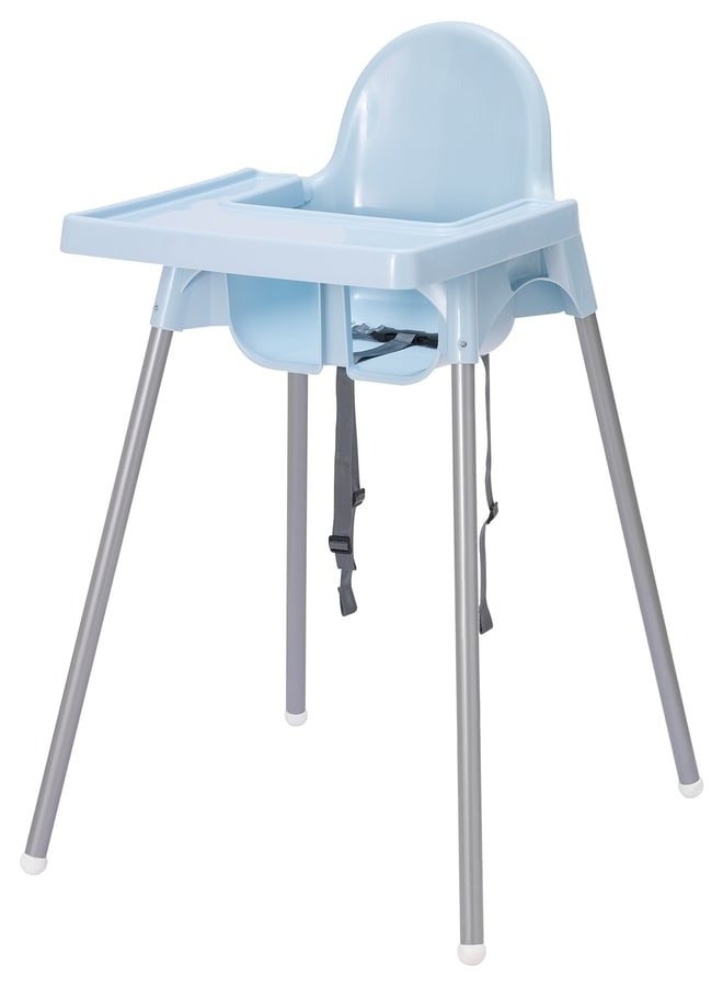 أيكيا كرسي طعام للأطفال مع طاولة – ارتفاع 94 سم | كرسي تغذية للأطفال من عمر 6 شهور حتى 3 سنوات | كرسي عالي مزود بصينية للطعام ومناسب للرضّع والصغار أثناء الوجبات-أزرق/ فضي - Image 1