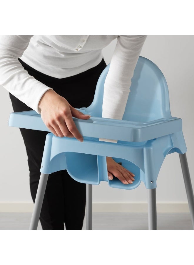 أيكيا كرسي طعام للأطفال مع طاولة – ارتفاع 94 سم | كرسي تغذية للأطفال من عمر 6 شهور حتى 3 سنوات | كرسي عالي مزود بصينية للطعام ومناسب للرضّع والصغار أثناء الوجبات-أزرق/ فضي - Image 3