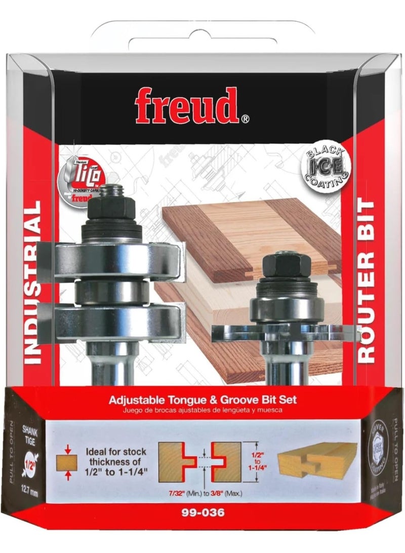 freud Freud Adjustable Tongue & Groove Bit Set - Ideal for Joinery & Cabinet Doors - 1-3/4" Diameter, 1/2" Shank, .002" Adjustments Increments - 99-036  - Image 4