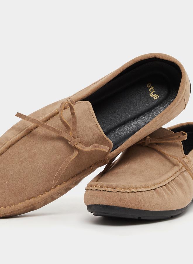 Styli Textured Bow Accent Slip In Loafers  - Image 3