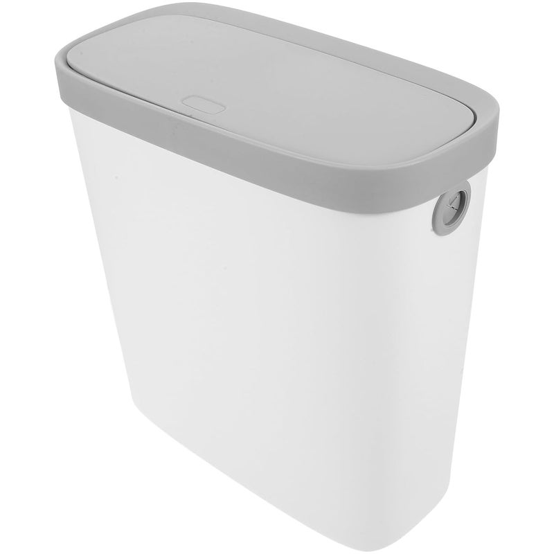 Large White Press-Type Trash Can with Lid, Plastic Garbage Bin for Kitchen, Bathroom, Bedroom Wastebasket with Press Lid, Space-Saving Household Trash Container - Image 1