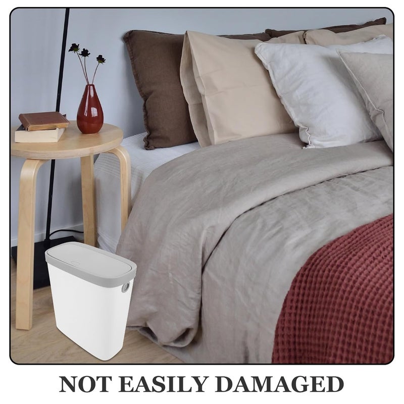 Large White Press-Type Trash Can with Lid, Plastic Garbage Bin for Kitchen, Bathroom, Bedroom Wastebasket with Press Lid, Space-Saving Household Trash Container - Image 3