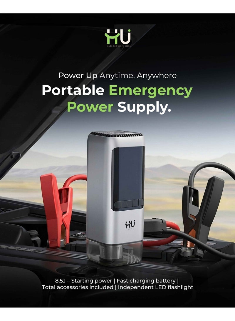 إتش يو مشغل بطارية السيارة المحمول (Jump Starter) – باور بانك طوارئ متعدد الوظائف مع ميزات أمان وشحن - Image 1