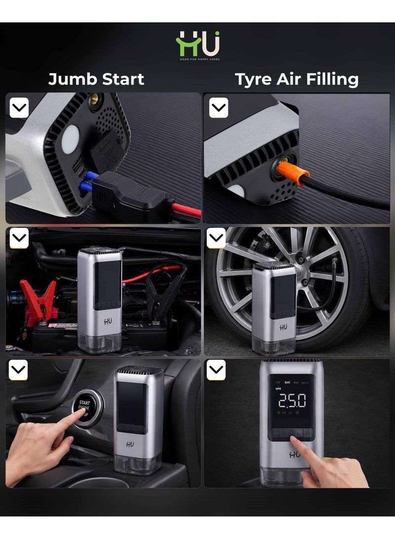 إتش يو مشغل بطارية السيارة المحمول (Jump Starter) – باور بانك طوارئ متعدد الوظائف مع ميزات أمان وشحن - Image 4