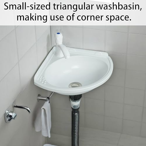 shawoo Small Bathroom Sink Wall Mount Bathroom Corner Sink, Triangular wash basin No-Drill Installation Self-Adhesive 12 x 12 Inch with 1.26 Inch Faucet Hole, Mini Rv sink Plastic Sink for Home, Dorm, Garage - Image 4