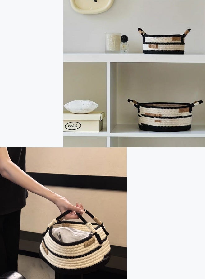 2 قطعة من سلال تخزين للحبال القطنية المنسوجة يدويًا، تنظيم زخرفي متعدد الوظائف لسطح المكتب/الألعاب/الكوزمتيك/الأشياء المتراكمة، توفير مساحة، تخزين منزلي خالي من الفوضى، أسلوب بوهو إن - Image 3